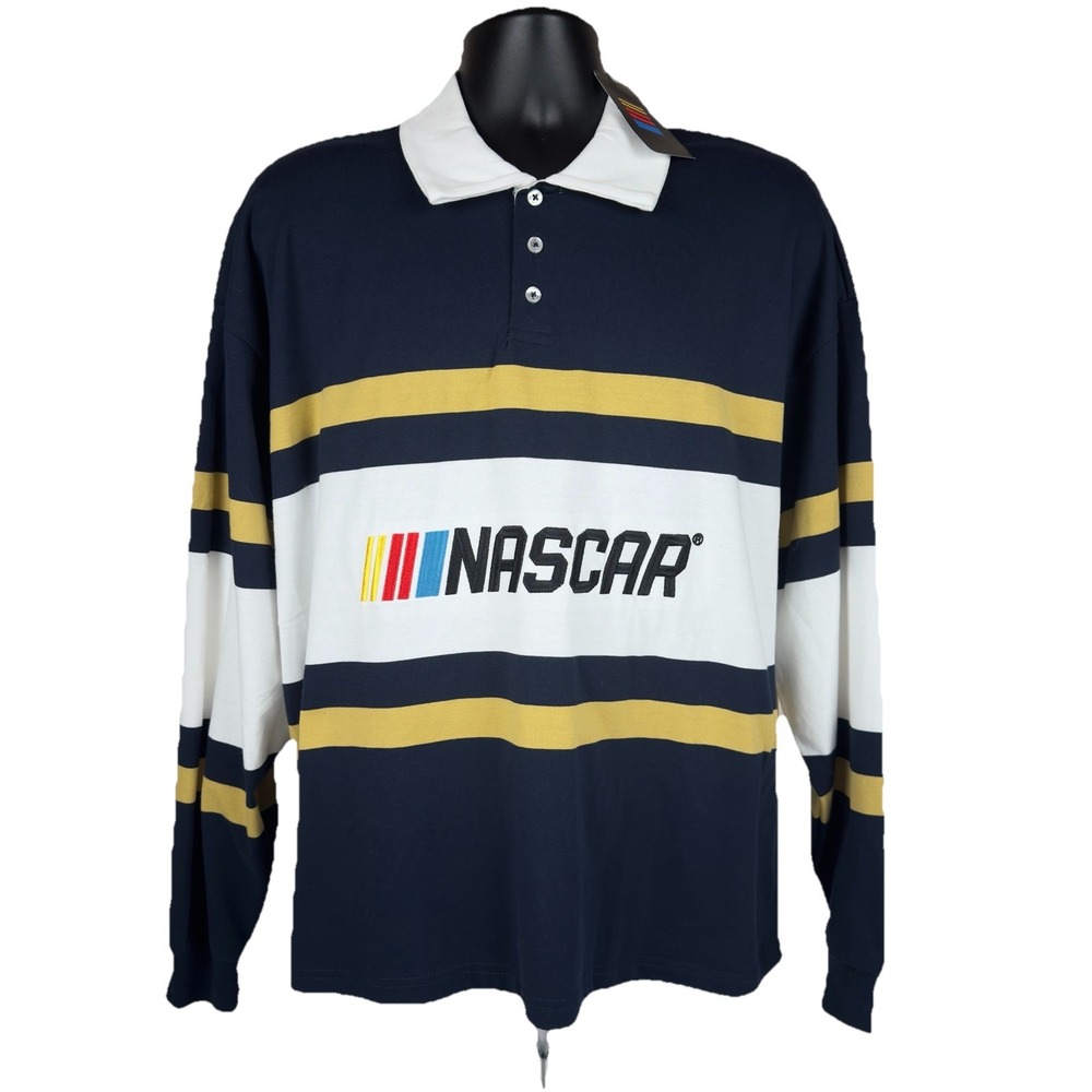 NASCAR Racing Rugby‎ Shirt Long Sleeve Striped Polo Men's Large Loose Fit New